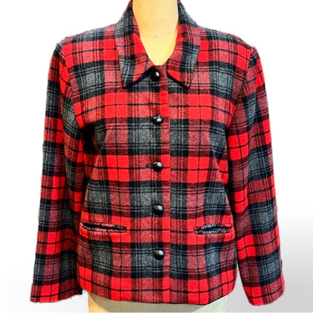 VINTAGE tartan plaid wool blend jacket blazer‎ coat button front preppy academia